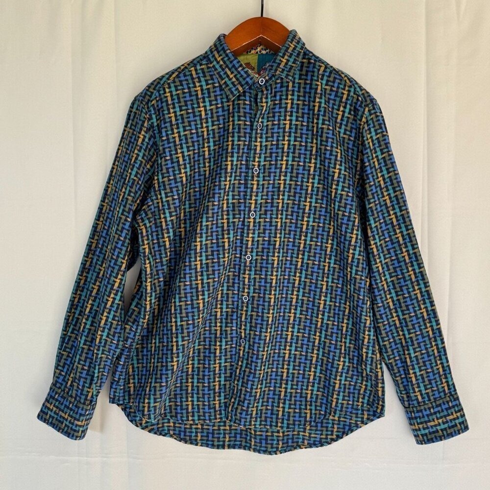 Robert Graham Melrose Abbey Geometric Embroidered Flip Cuff Sportshirt Size XL